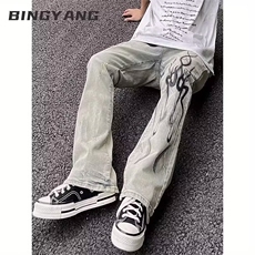 美式高街水洗做旧复古微喇叭牛仔裤男款显瘦拖地裤子N1104-P47，男装牛仔裤，星座208-5