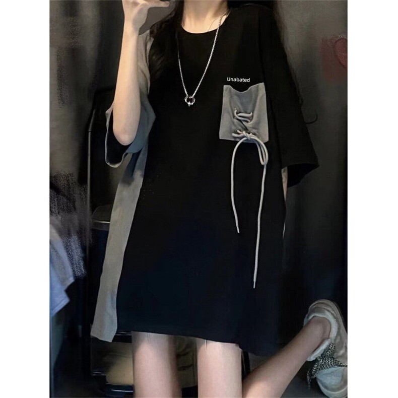 中长款洋气百搭港味短袖夏欧货宽松套头慵懒风拼接上衣TF248，男装Polo衫，星座1116A（原606A-3）