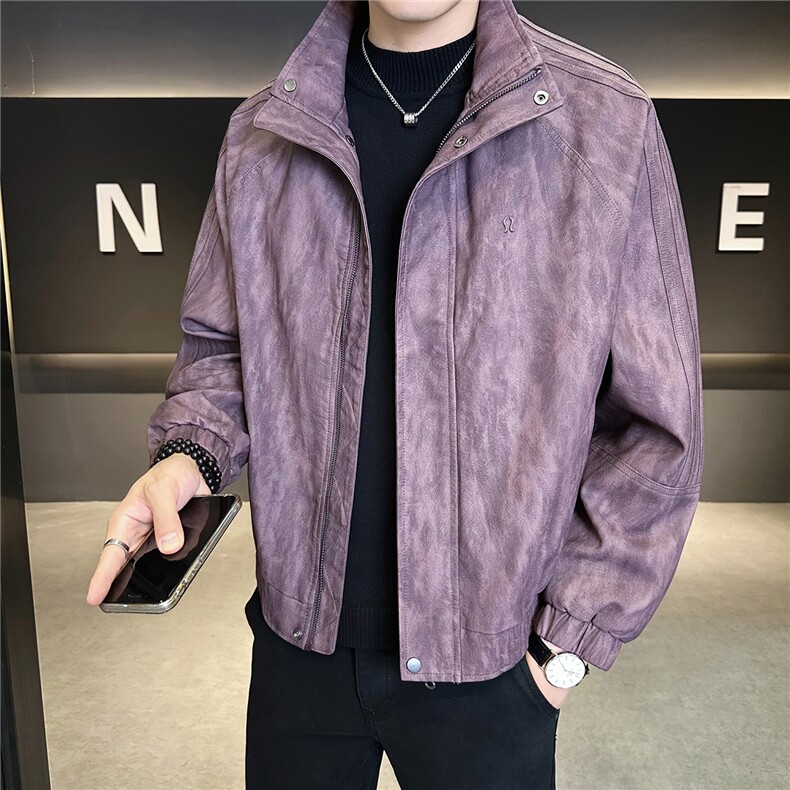 2025新款秋季美式复古皮衣外套男款立领机车皮夹克A313-2597-P165,男装皮衣,电商A313