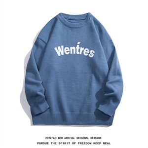 白底22秋冬新款潮流字母印花百搭保暖圆领套头毛衣M1053P50控68，男装针织衫/毛衣，电商A247-1