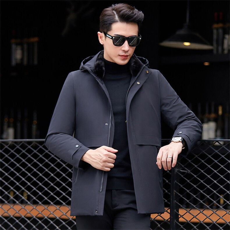 羽绒服连帽毛领冬季外套2023新款中年男士鸭绒服爸爸冬装休闲上衣,男装羽绒服,电商B212（原钱塘6029）