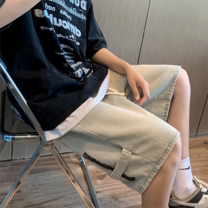 牛仔口袋男韩版潮流高街帅气个性2026夏季新款ins五分裤RK398-P36,男装牛仔裤,星座412