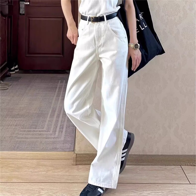 白色阔腿牛仔裤女2025秋冬新款高腰宽松加绒垂感小个子直筒牛仔裤,男装牛仔裤,星座302B-2