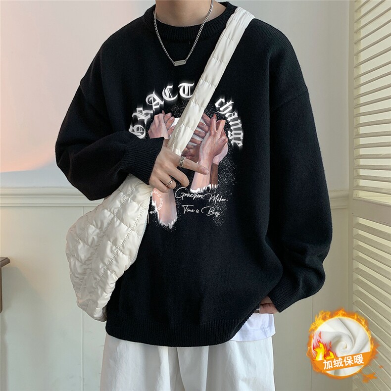港风秋冬纯色针织宽松圆领毛衣男潮M6832P50控68加绒P60,男装针织衫/毛衣,电商A268A
