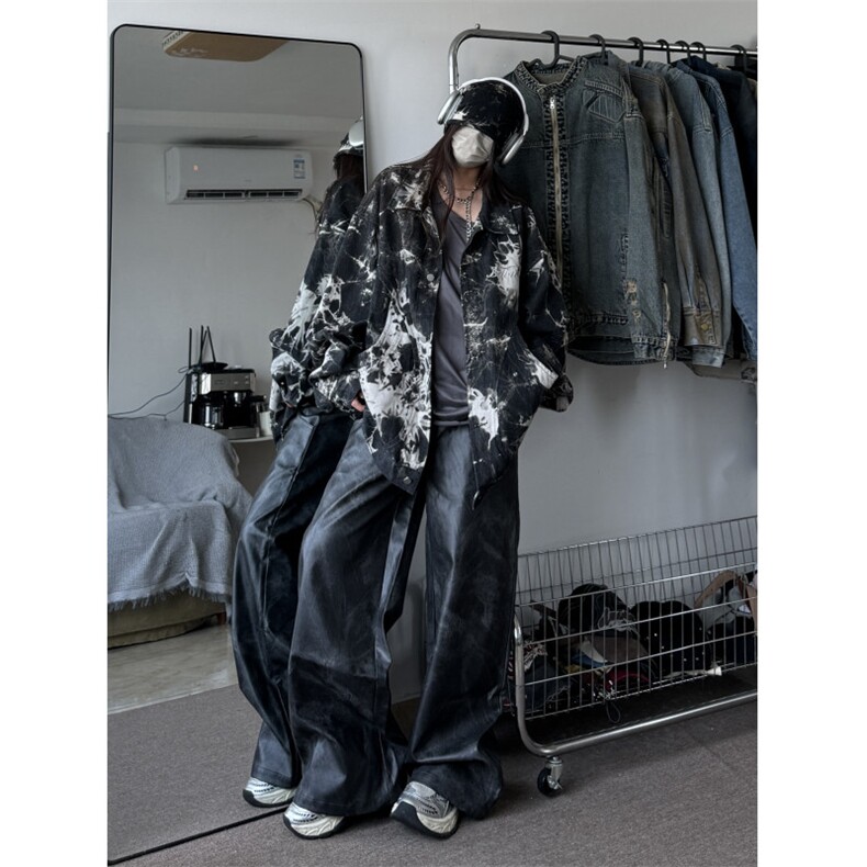 2024秋季新款港风美式痞帅扎染宽松版翻夹克外套潮男女JK1291-P85,男装夹克,星座313A(原308A-2)