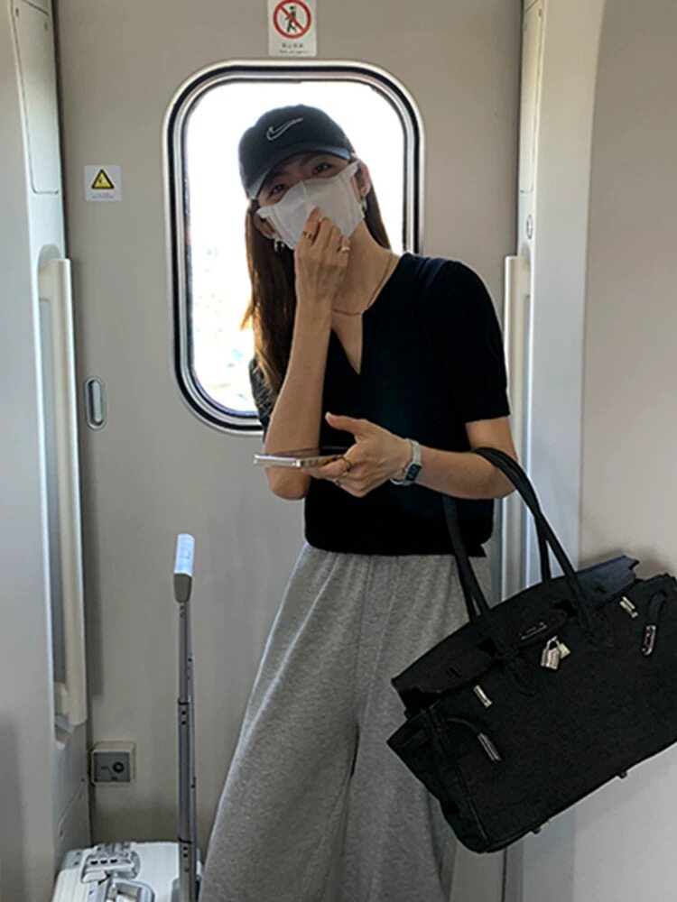 2025夏季新款短袖t恤女宽松百搭时尚洋气减龄体恤衫上衣,女装T恤,雪真羊绒