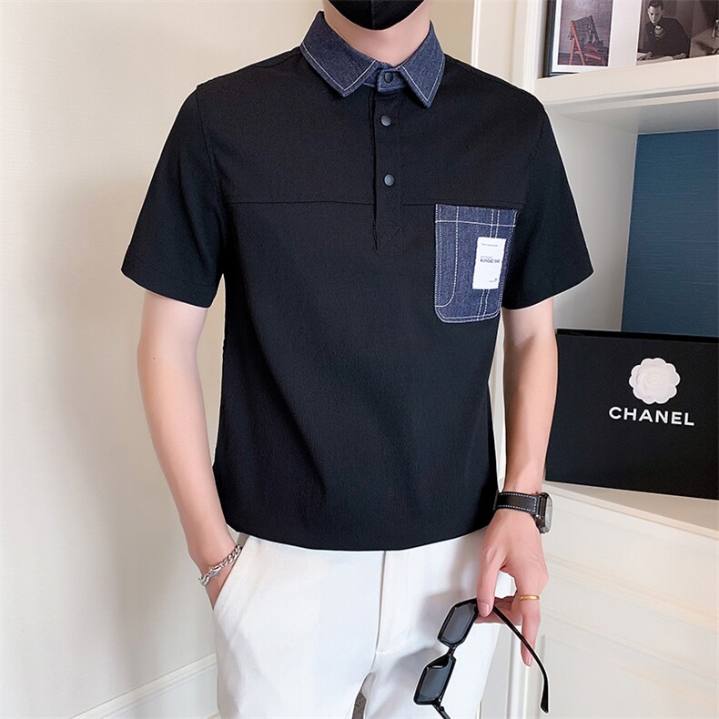 2025新款夏季Polo衫T恤男短袖潮牌拼接半袖体恤A313-1-W401-P55,男装T恤,电商A313-1