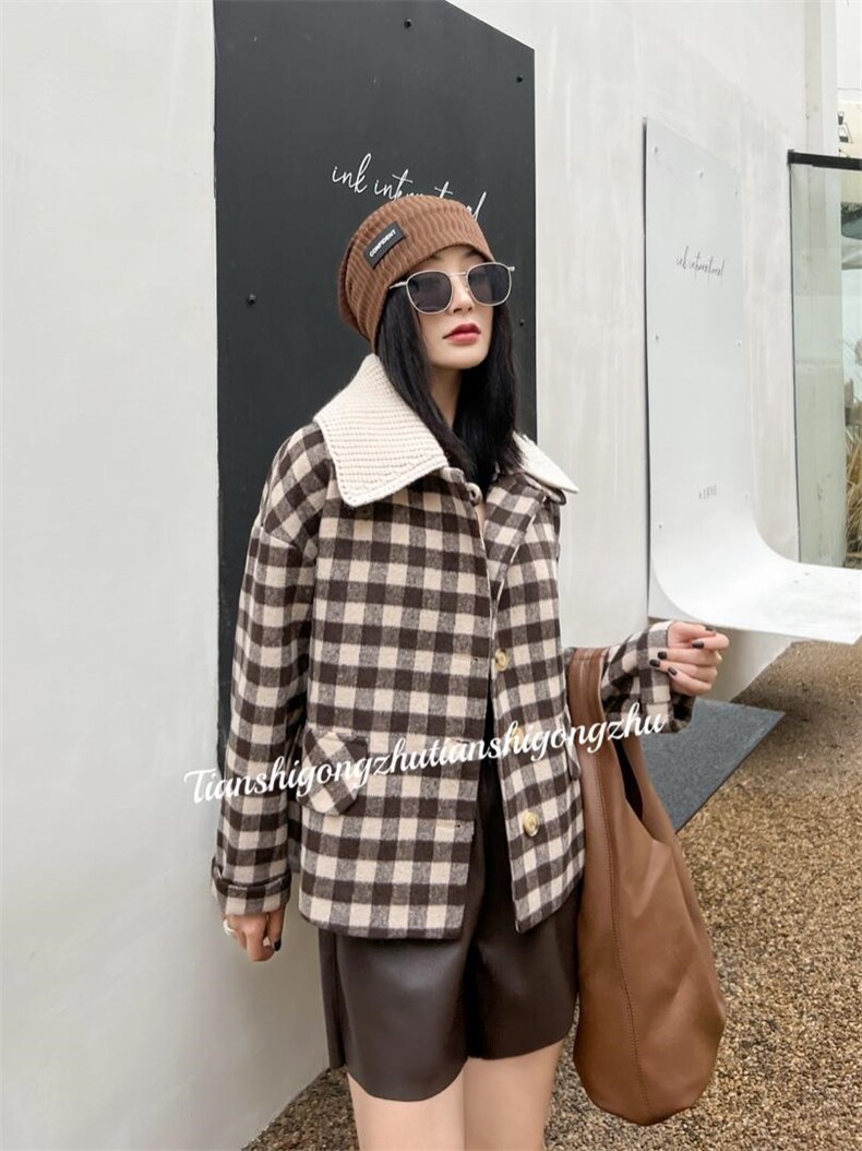 特定格子带毛线领外套，其它，天使公主