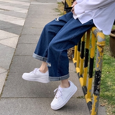 港风四季款男破洞牛仔裤宽松下坠潮直筒九分裤n，男装牛仔裤，星座1013-1
