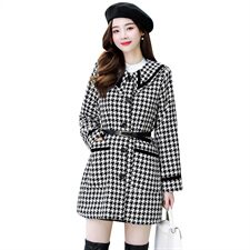 2021简约时尚优雅休闲小香风单排扣长袖加棉保暖毛呢大衣送腰带，女装毛呢外套，韩美纤衣