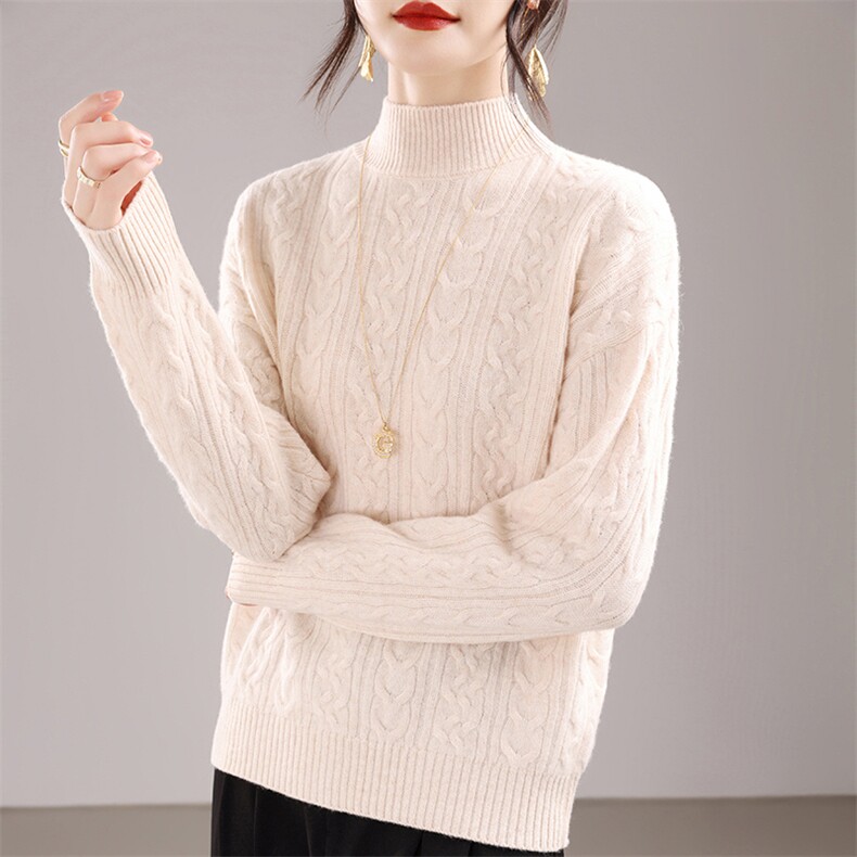 2025年秋季小v领重工绞花针织衫纯色时尚修身，女装针织衫/毛衣，奢优羊绒