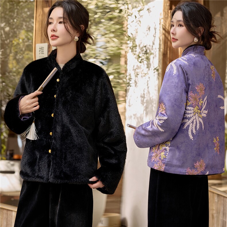 现货，两面穿新中式棉衣2025年冬季新款,女装棉衣/棉服,利佳可人