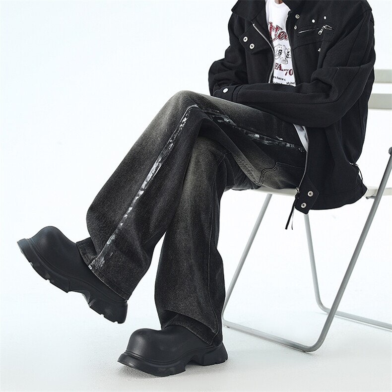 B221美式ins高街暗黑松紧腰宽松直筒牛仔裤LK24338-特P45控78,男装牛仔裤,电商B221