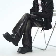 B221美式ins高街暗黑松紧腰宽松直筒牛仔裤LK24338-特P45控78，男装牛仔裤，电商B221