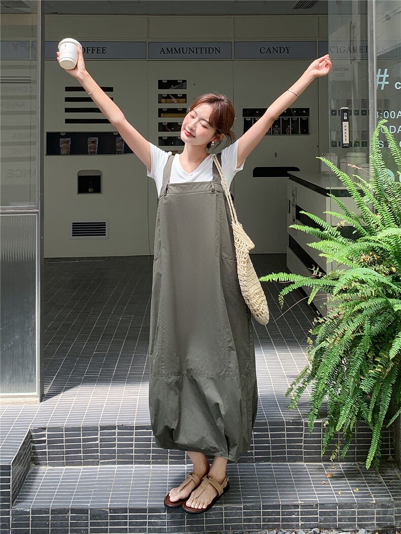 《现货好数据》26夏上新水洗棉休闲两面穿背带裙+V领T恤两件套女,女装套装/套裙,苗苗