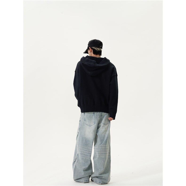 网图M2837-特P60冬季半开衫纽扣连帽毛衣针织衫男女慵懒风情侣,男装针织衫/毛衣,电商D310B