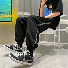 白色华夫格卫裤男港风潮流宽松休闲裤拼接束脚运动裤K2871-P33，男装休闲裤，星座512-2