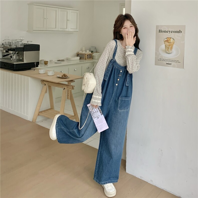 现货新款针织打底衫+牛仔背带裤两件套2C056-7206-P175控288,女装套装/套裙,2C056