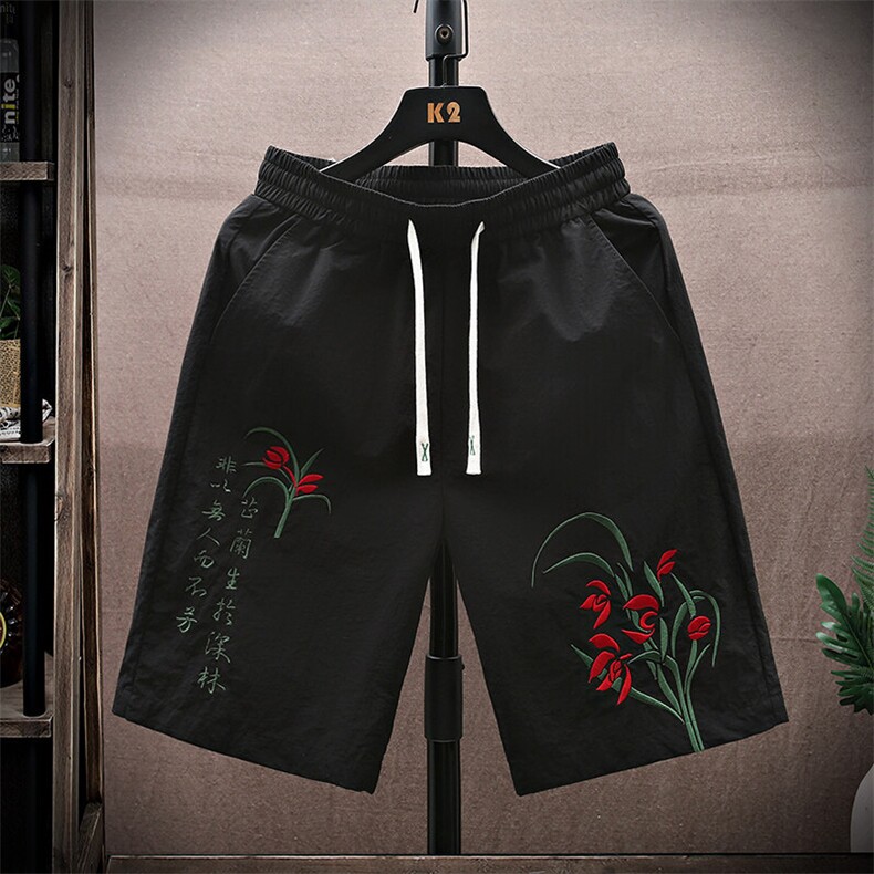 风大刺绣短裤男中式休闲百搭五分裤沙滩裤XZ310B-3-DK1902-P27,男装牛仔裤,星座310B-3