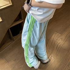 多巴胺情侣裤子美式条纹速干冰丝夏季宽松潮牌休闲裤男k977-P36，男装休闲裤，星座1008