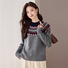 高级感灰色提花毛衣女短款秋冬2025新款羊毛内搭针织打底衫上衣，女装羊毛衫，艾米