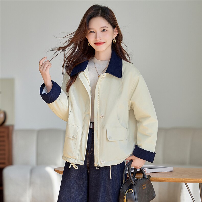 加绒棉服女2025冬季新款小个子短款外套棉袄夹克拼接,女装棉衣/棉服,依万里