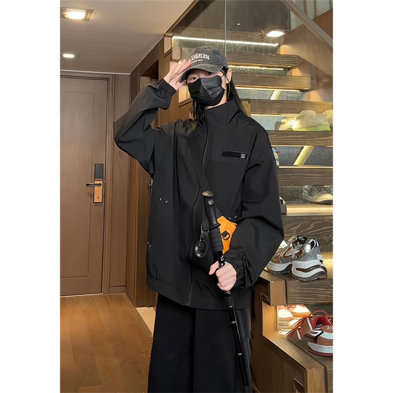 JK205/P65春装新款个性魔术贴立领飞行员夹克男潮外套上衣,男装夹克,电商基地A050