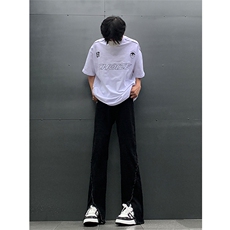现货24春夏黄泥开叉毛边宽松牛仔裤设计感微喇休闲裤男K5803-P55，男装牛仔裤，星座205