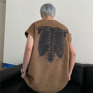 抖音高品质美式高街印花麂皮绒宽松坎肩背心bxjp340-特批19控38图片