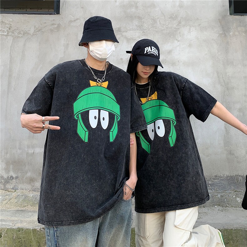 情侣装高街美式水洗印花圆领宽松短袖T恤男半袖潮D243P38男类,男装T恤,电商A335-1（原A458）