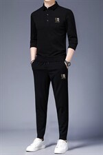 2023秋季男装新款商务休闲套装男士翻领刺绣长袖t恤中青年两件套，男装休闲套装，电商B212（原钱塘6029）