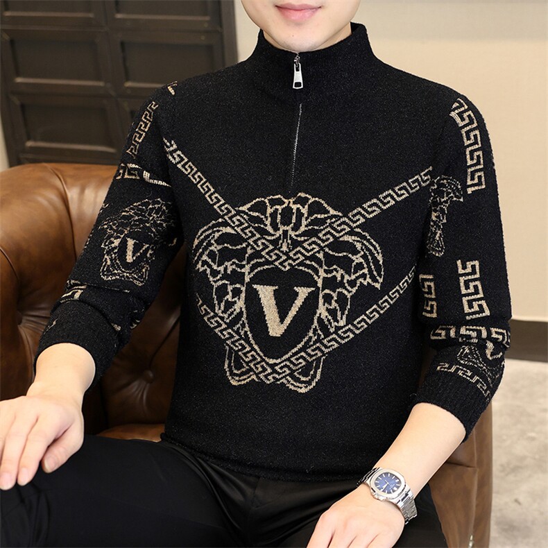 1018-1-M661-P45秋冬新款青少年时尚个性半拉链休闲针织衫毛衣男，男装针织衫/毛衣，星座1018-1​