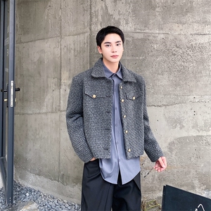 秋冬毛料加厚短款上衣男网红韩系小香风百搭男外套288-P140图片