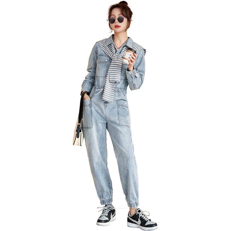 2021春季新款时尚潮流休闲舒适工装牛仔连体裤,女装连体裤,纯色衣恋