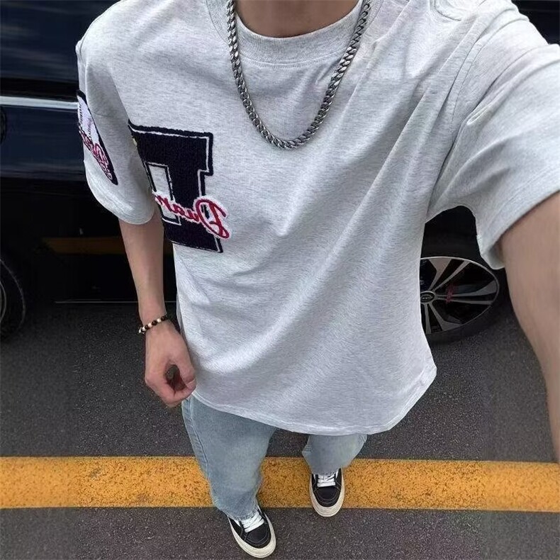 美式重工绣短袖T恤男夏季新款重磅宽松休闲情侣款上衣TX541,男装T恤,星座208-5