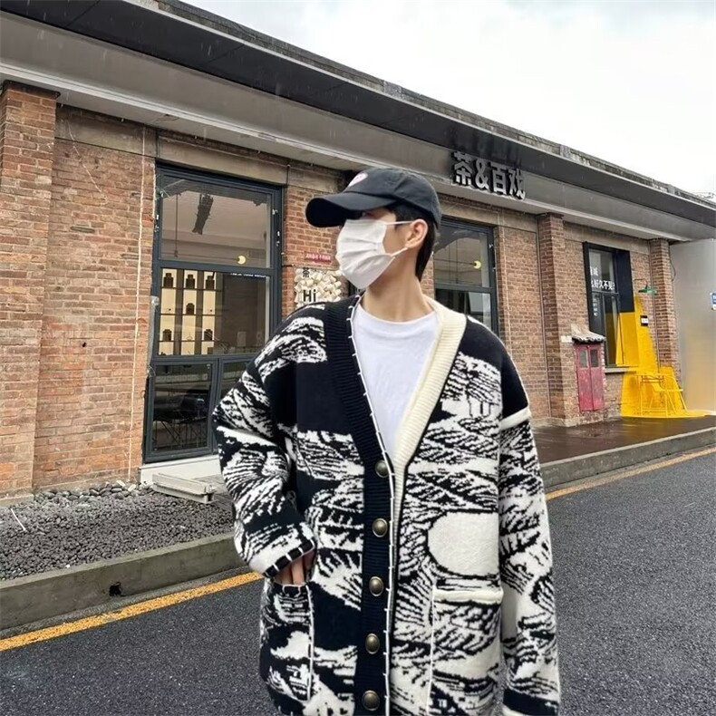 2023男士秋冬针织衫开衫外套男款时尚休闲印花保暖毛线衣线衫P52,男装针织衫/毛衣,四季星座218-1