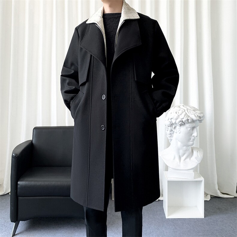 得物双层领毛呢大衣男风衣男中长款假两件F2044批135爆景B，男装风衣，星座401