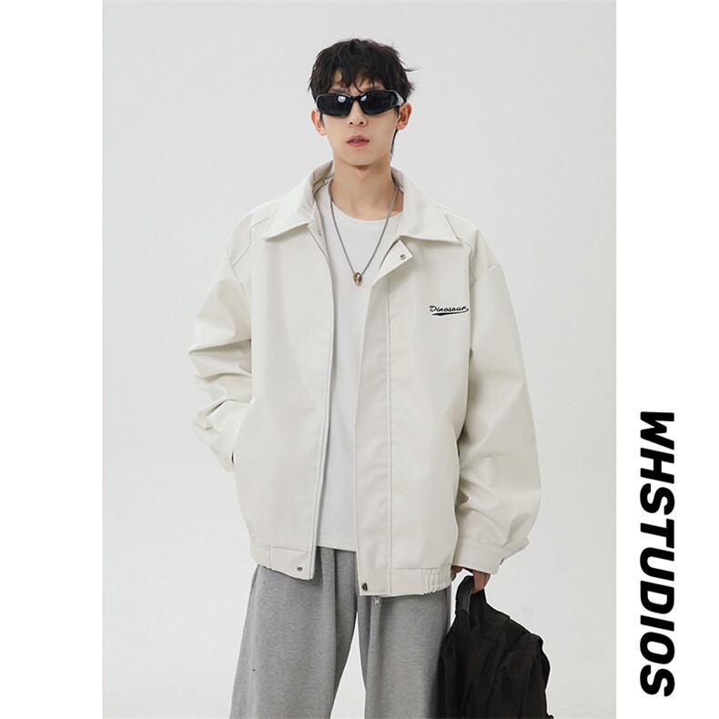 春季新款港风美式刺绣痞帅翻领皮衣夹克男XZ213-JK6000-P70控98,男装夹克,星座213