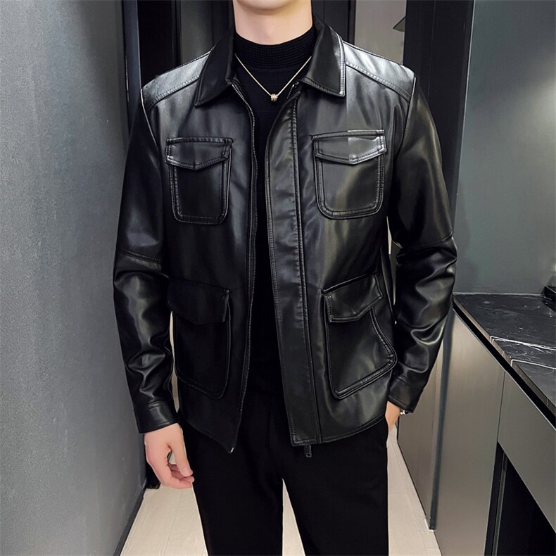 2024秋冬皮衣夹克修身翻领PU机车皮衣外套男py56602-p118M-4XL,男装皮衣,电商D303