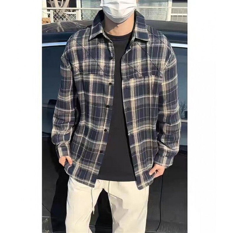 复古长袖格子衬衫男春季新款2025宽松ins休闲翻领外套CS334,男装衬衫,星座1116A（原606A-3）
