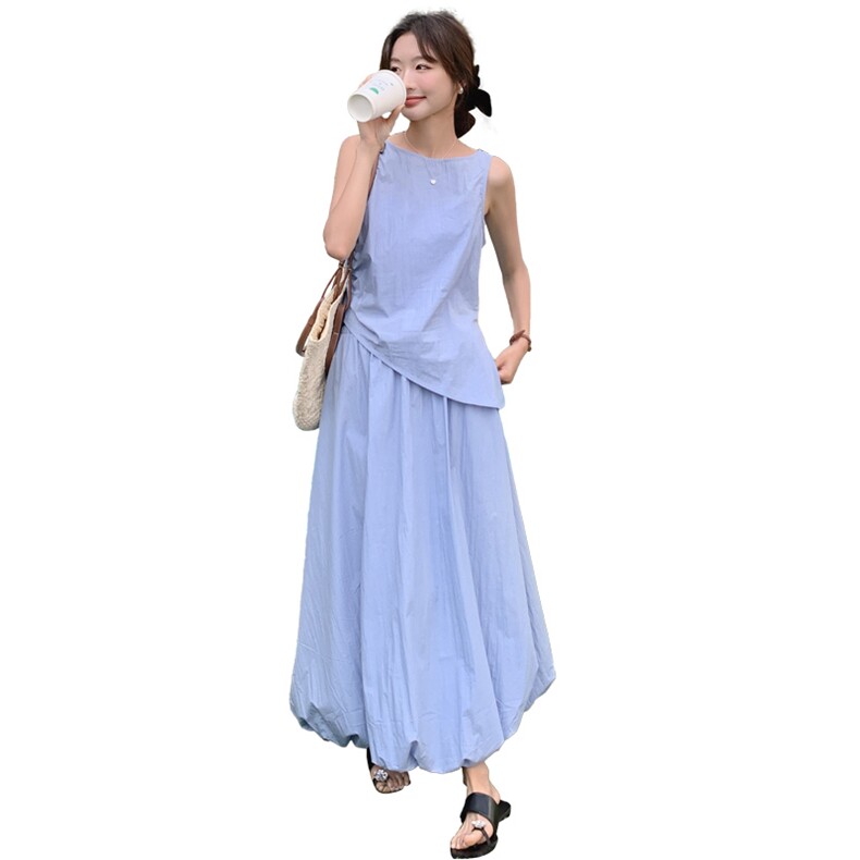 2025年夏季新款时尚优雅甜美两件套气质温柔连衣裙套装女,女装套装/套裙,幸运星