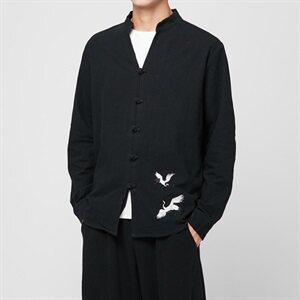 春季风男装长袖棉麻衬衣复古刺绣盘扣汉服QT6005-C610图片