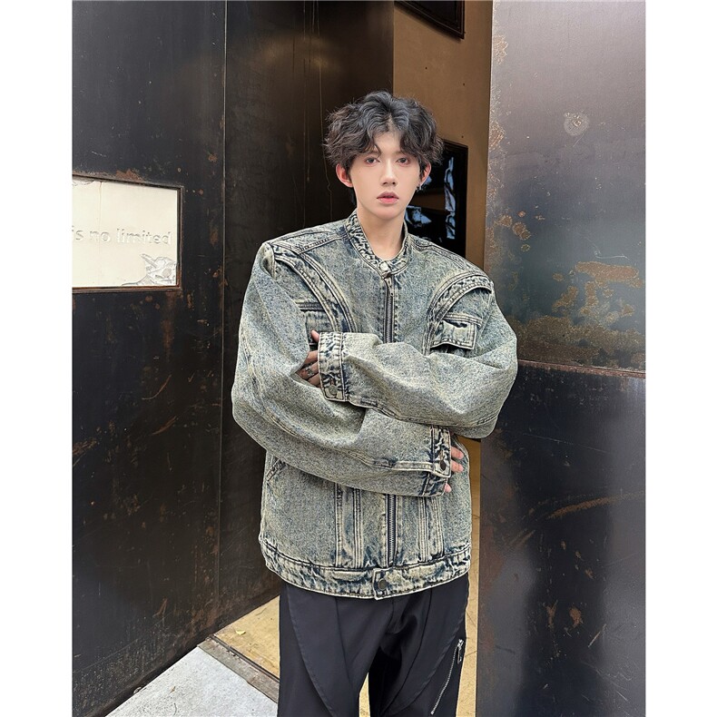 1506-1/JJK86391/P80解构拼接设计肩垫牛仔长袖夹克男女百搭夹克,男装夹克,星座1506-1
