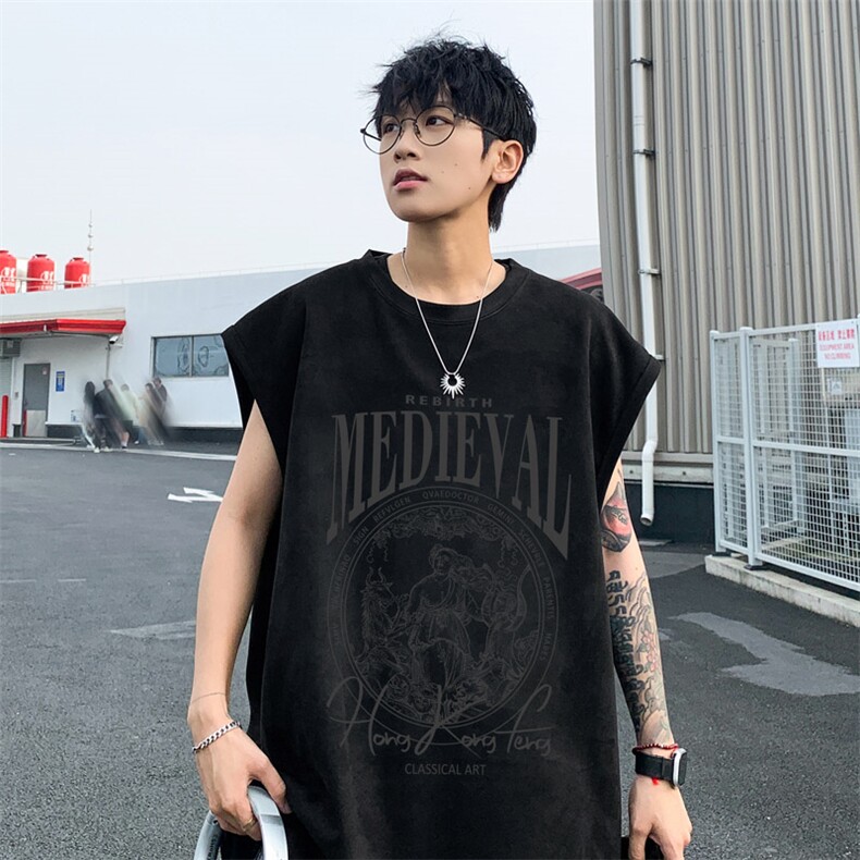 ！2025夏季新款男士麂皮绒无袖T恤情侣印花背心TLBX11特P18,男装T恤,电商B220