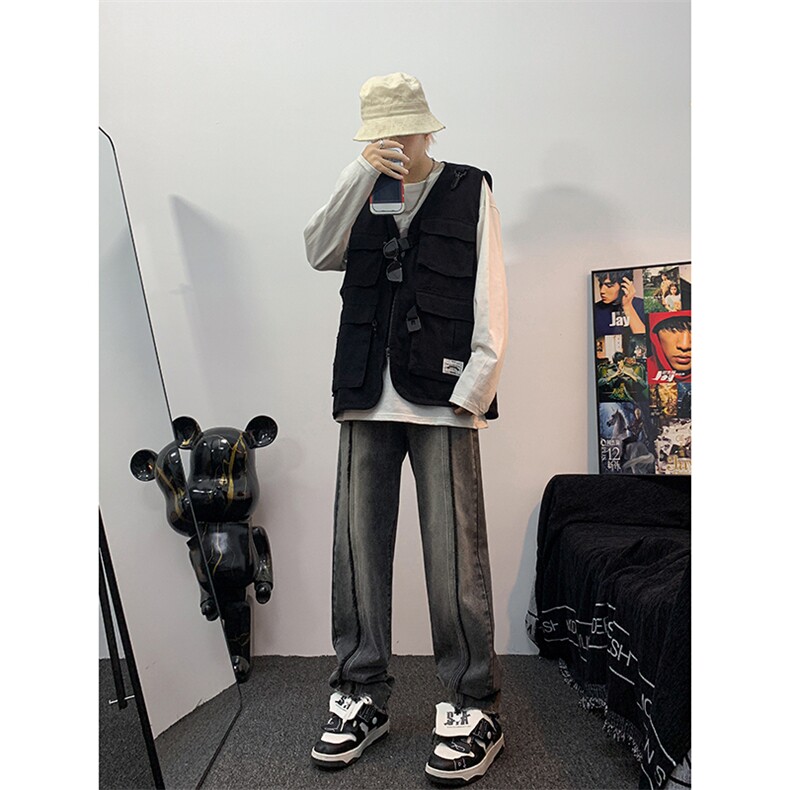 美式ins高街hiphop重工艺水洗毛边牛仔裤货号K712P65,男装牛仔裤,电商A063