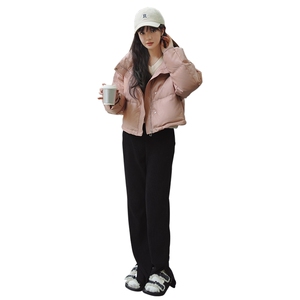 韩版PU皮小个子立领羽绒服短款白鸭绒外套2025年新款L207P200K299图片