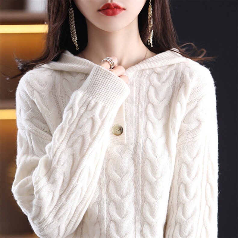 重磅羊毛衫羊绒衫加厚重工扭花帽衫洋气百搭，女装羊毛衫，奢优羊绒