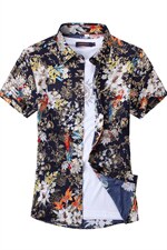 2021花衬衫大码衬衣沙滩涤棉衫弹力短袖9889P40M-7XL码平铺图，男装T恤，星座1106