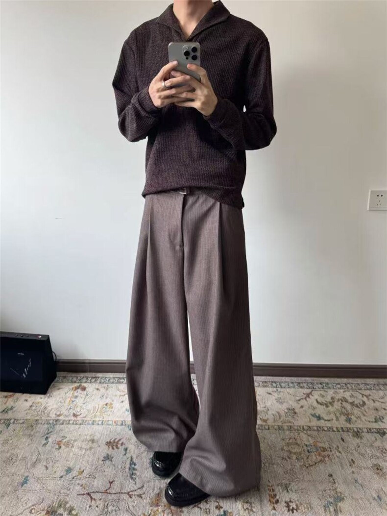 秋季老钱风毛巾绣一片领猫眼宝石扣套头长袖打底衫男~C25231批55,男装T恤,星座1411A-6