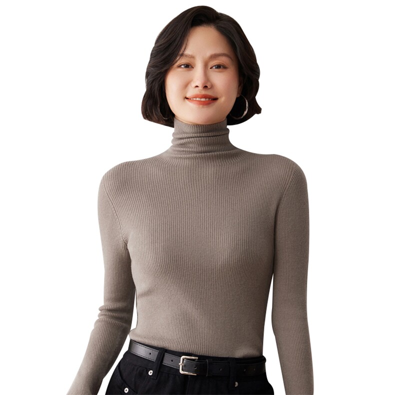 秋冬新款洋气时尚百搭显瘦女款精纺一线成衣高领35%羊绒衫,女装羊绒衫,艾巧羊绒